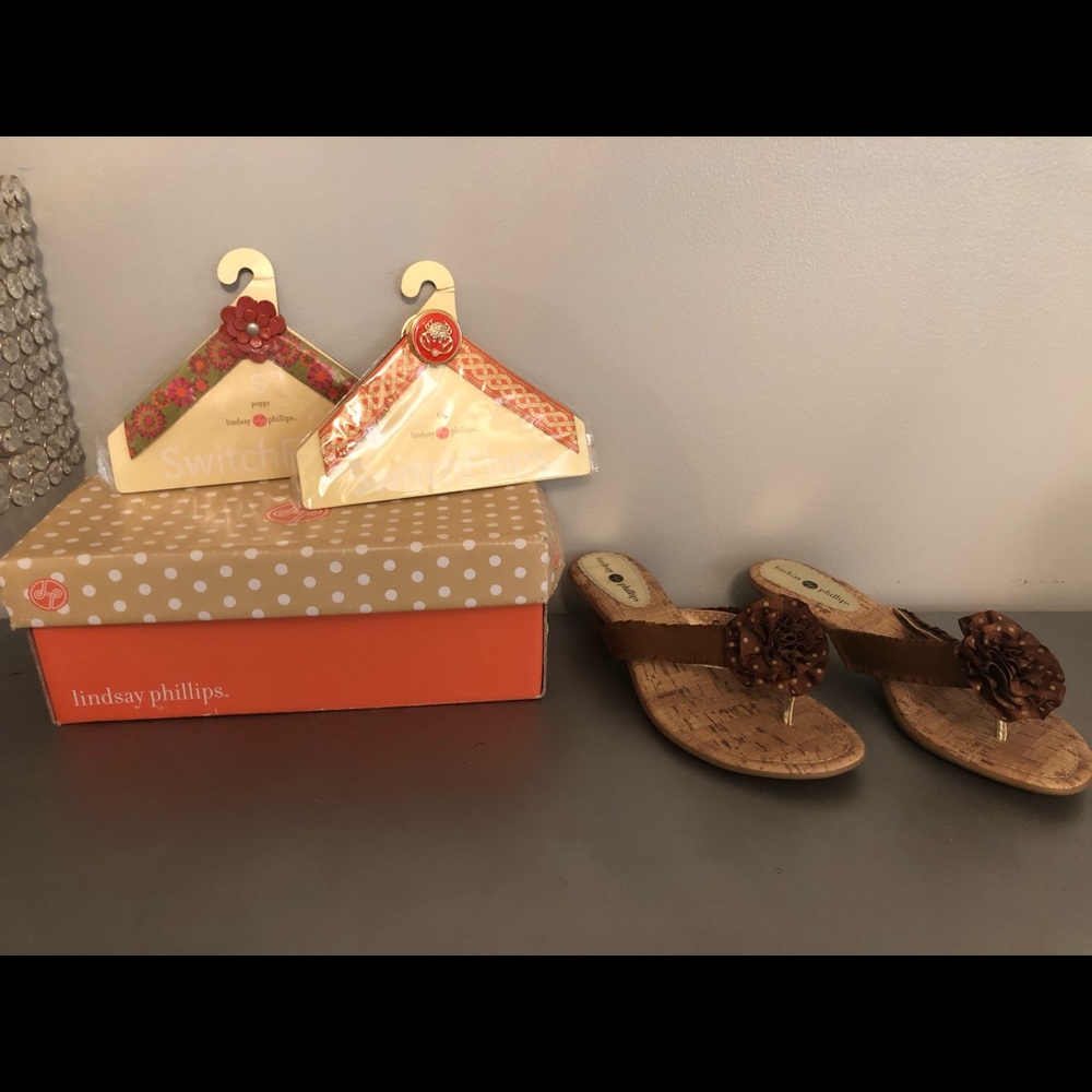 Lindsay Phillips Switch Flops w/straps, size 7 NEW